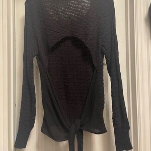 Free People Open Back Tie Sweater Unique Find Black Size L 🎀